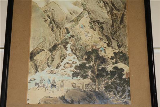 A Chinese cut postage stamp picture and two other Chinese pictures stamp work 21 x 30cm